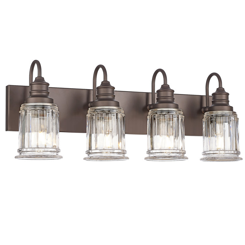4-Light Vintage Vanity Light, Bell Shaped Fluted Glass, Oil Rubbed Bronze, Oil Rubbed Bronze, 4 Lights 