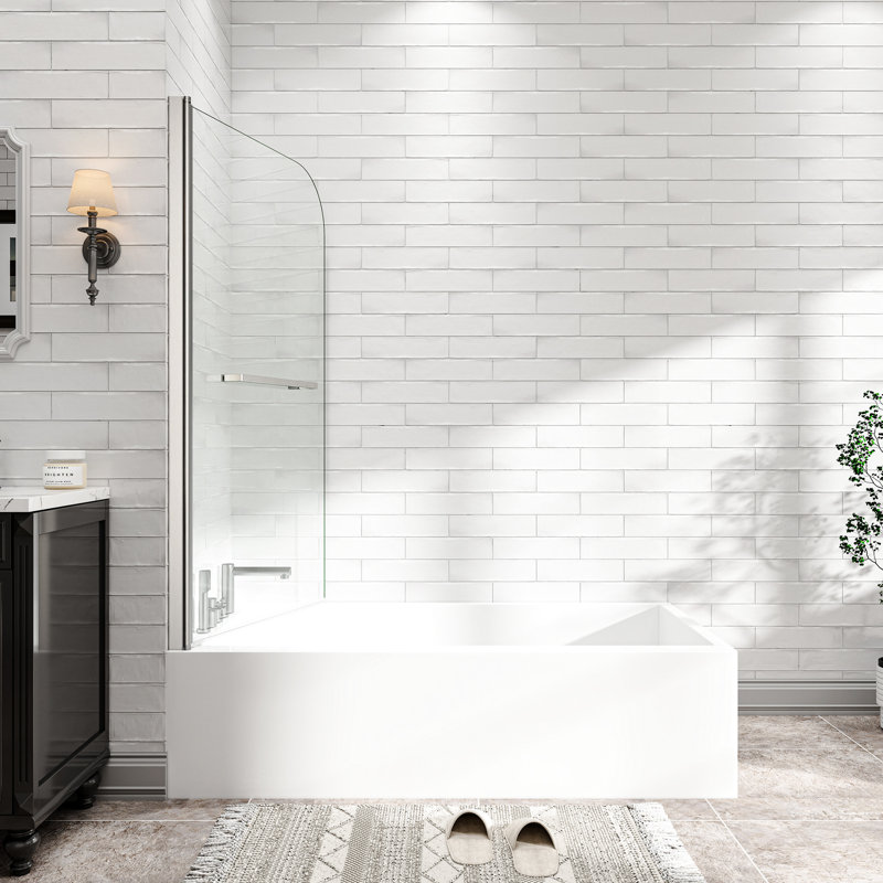 Porte de douche pivotante en nickel brossé de 31 po à 32 po x 55 po à 180 po, configuration réversible, fixation de la baignoire en verre facile à nettoyer et à l'épreuve des nanoparticules, fonction traitée