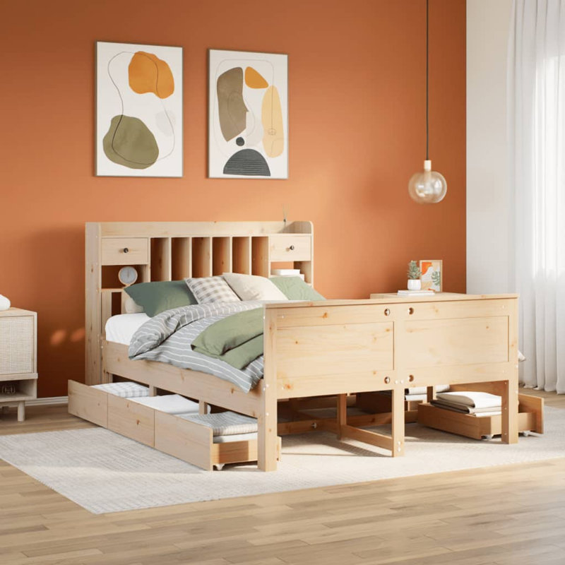 Mogadore Solid Wood Bed, 160 x 200 cm, Natural