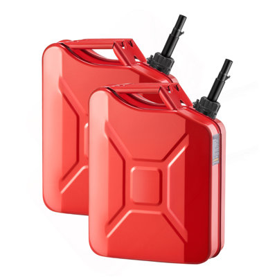 Metal Fuel Container, 5.3 Gallon, Fuel Jerry Can With Spout And Comfort Handle, 6 L/Min Max Flow Rate, Leakproof & Corrosion-Resistant Metal Gas Tank Most Cars Motorcycle ATV UTV, Red, 2 Packs