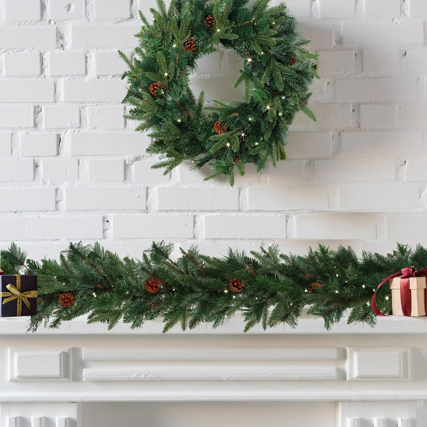 12'' in. Lighted Faux Pine Garland, 9' L