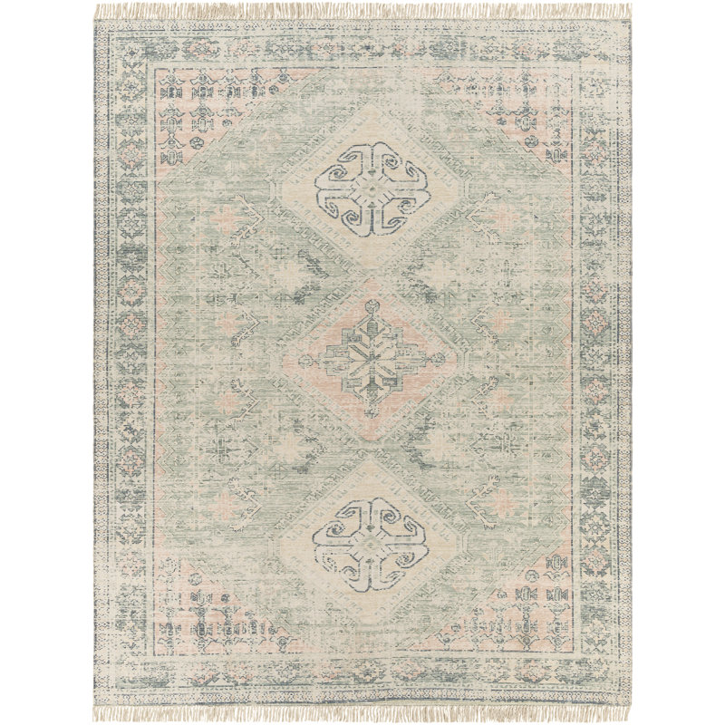 Wensley Oriental Flatweave Green/Khaki Area Rug, Rectangle 9' x 12'