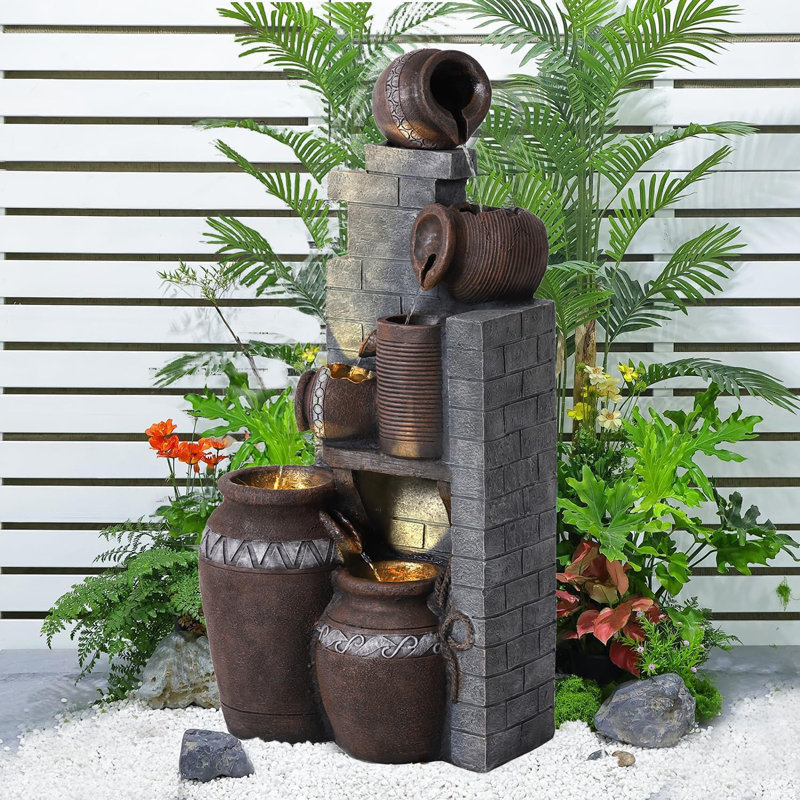 Dacee Outdoor Fountain with Lights, 39.3“ H x 19" W x 10.6" D