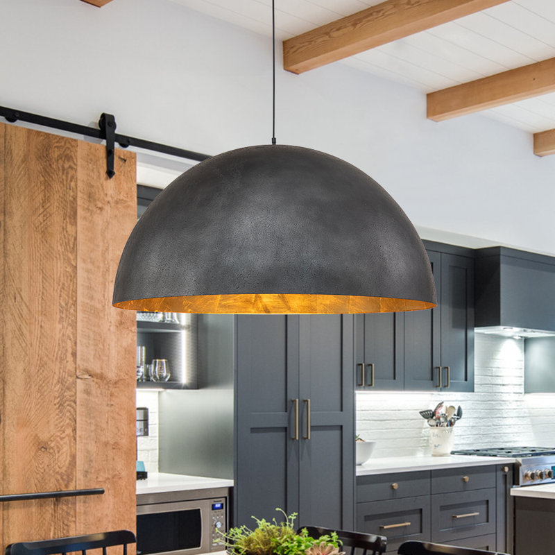 Industrial Oversized Large Metal Dome Pendant, Black, 16.1" H x 31.5" W x 31.5" D, 3 Lights