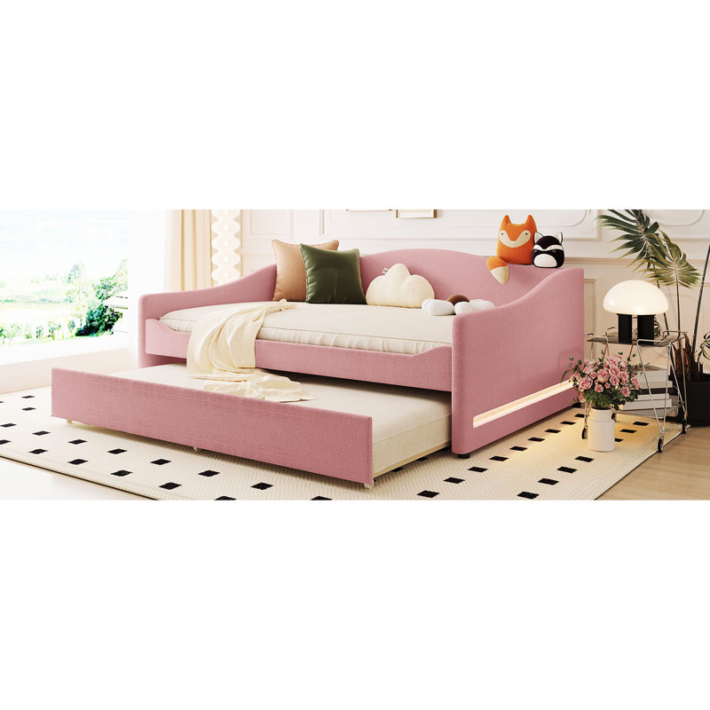 Fleece Daybed With And Trundle, Pink - Comfortable Attractive Add A Touch Of Luxury To Your Bedroom, Full, Pink