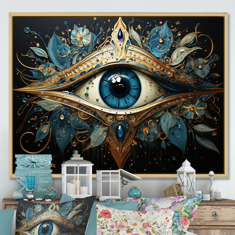 Judaism Hamsa Blessings Eye I - Judaism Wall Art, Cadre flottant érable, H 12 po x l 20 po x P 1 po