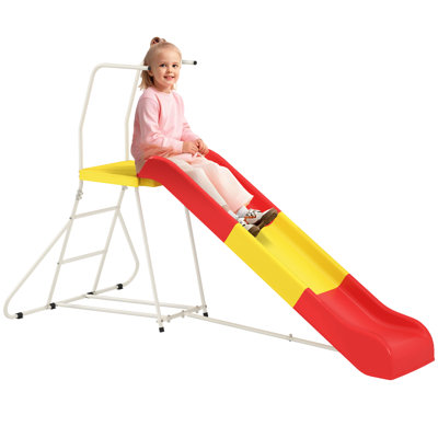 Toboggan pour enfants QABA, équipement de terrain de jeu autoportant en métal avec échelle d'escalade, plateforme pour la cour, extérieur, intérieur, cadeau pour garçons, filles, 3 à 8 ans, rouge