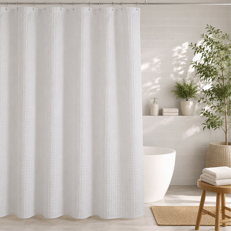 Super Waffle Textured Solid Shower Curtain