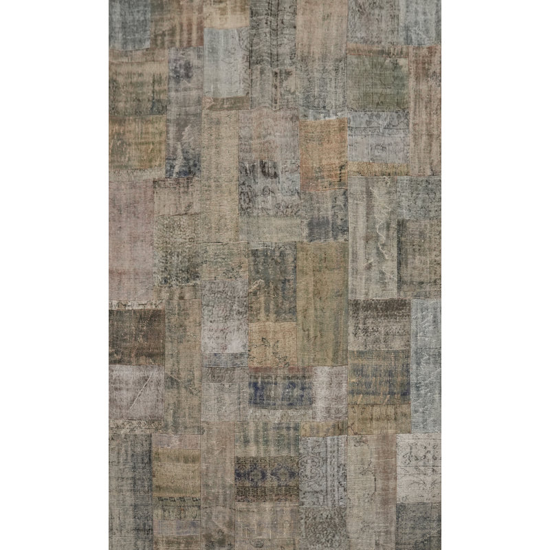 Distressed Wool Patchwork Area Rug 7x10