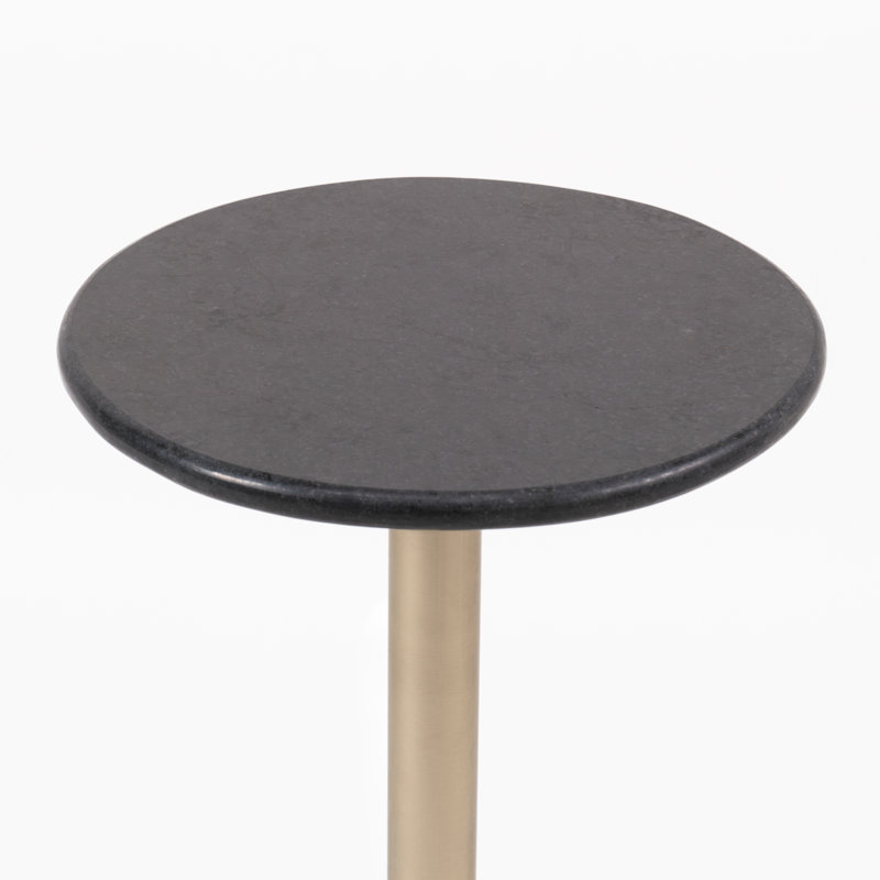 Modern Marble Top Drink Table with Pedestal, Black, Silver