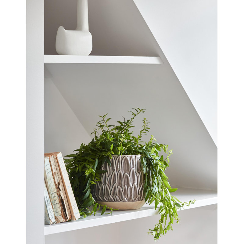  Arles Leaf Embossed Plant Pot, Mocha, 16.5cm H x 18cm W x 18cm D