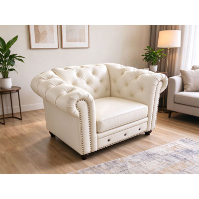 Fauteuil d'appoint classique en similicuir Chesterfield, dossier capitonné, accoudoirs roulés, garniture cloutée, fauteuil club simple pour salon, chambre à coucher, bureau