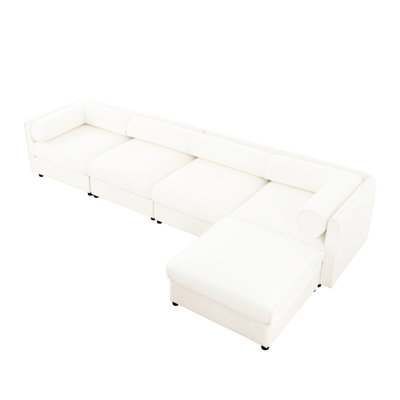 Canapé modulaire en chenille blanc 4 avec rangement - siège cylindrique confortable et ergonomique