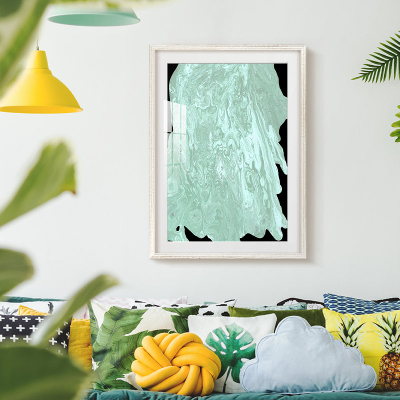 Teal Cascade II -Framed Print, 19.5" H x 16.5" W, White
