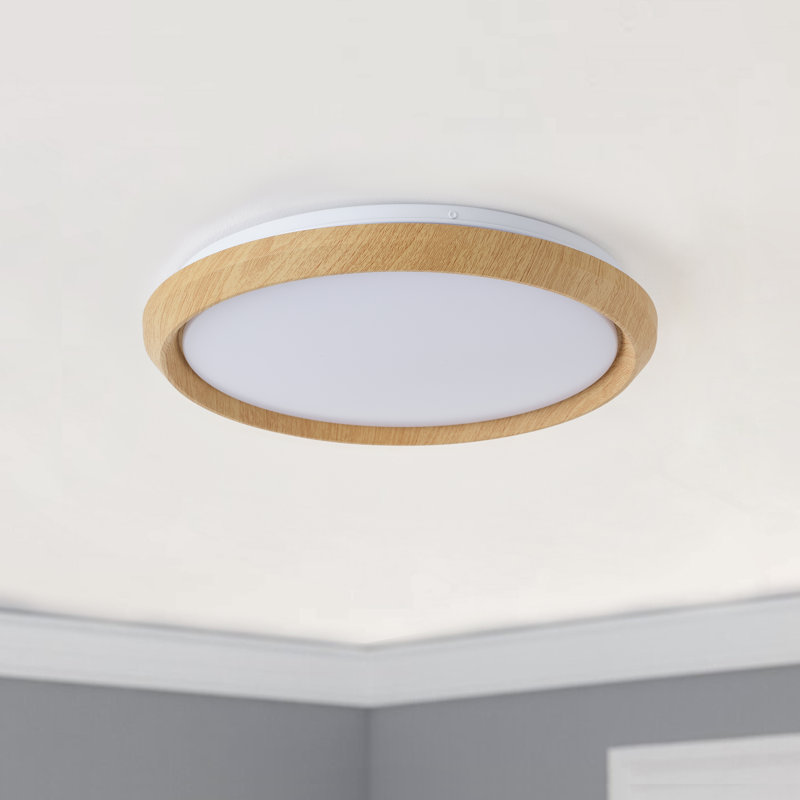 Dimmable Wood LED Flush Mount Ceiling Light, 5CCT 3000K-6000K Modern Round Close to Ceiling Lighting Fixtures for Bedroom, Kitchen, Hallway, Laundry Room