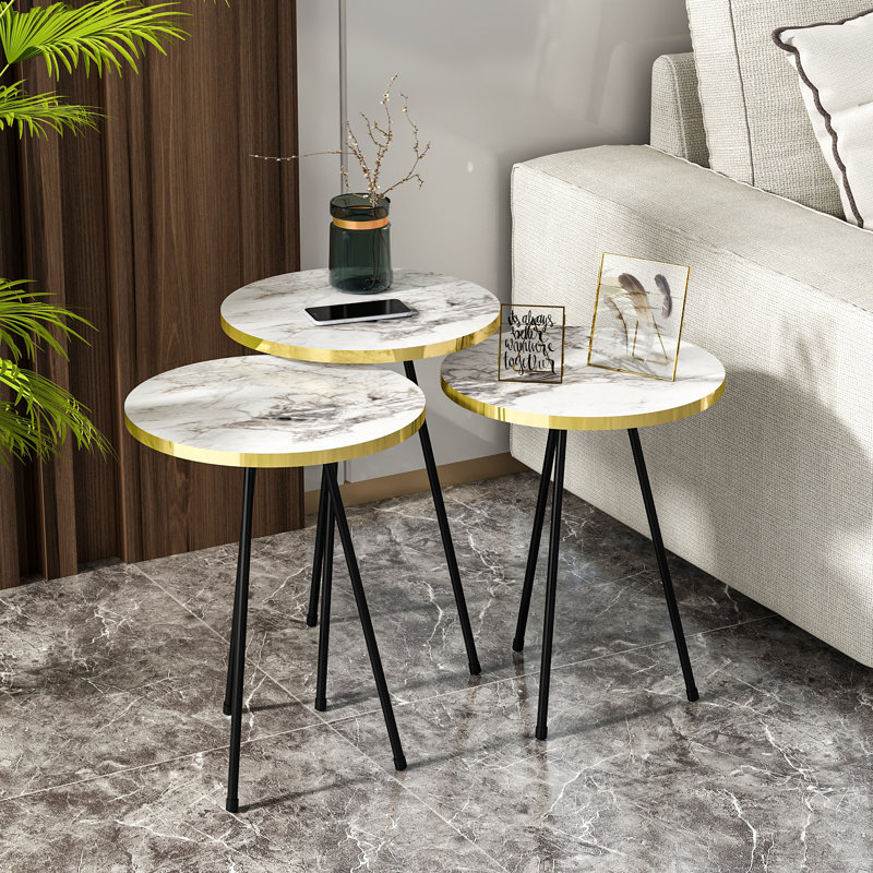 Guidi Side Table Set, Black, White/Gold