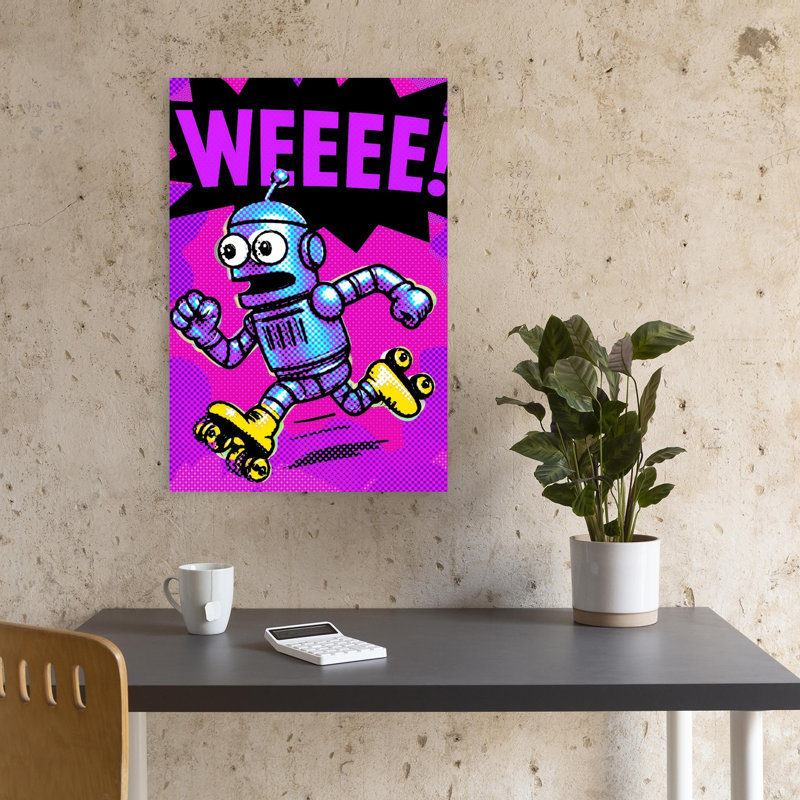 Pop Art Roller Robot Energetic Retro Vibrant Wall Art Print 1 Piece Wrapped Canvas Wall Art, 45.72cm H x 30.48cm W