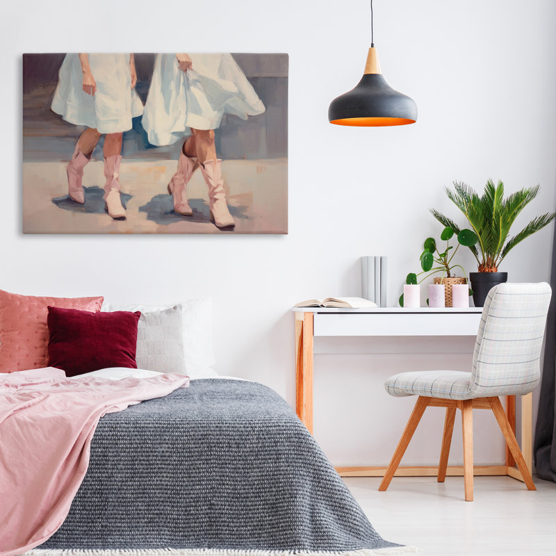 «Friends with Cowgirl bottes», art mural sur toile par Sissi et Seb, H 30 po x l 45 po