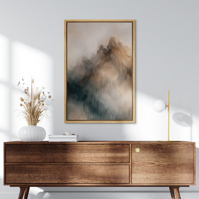«Modern Modern Mountain Forms in Soft Beige and Blue», art mural encadré sur toile