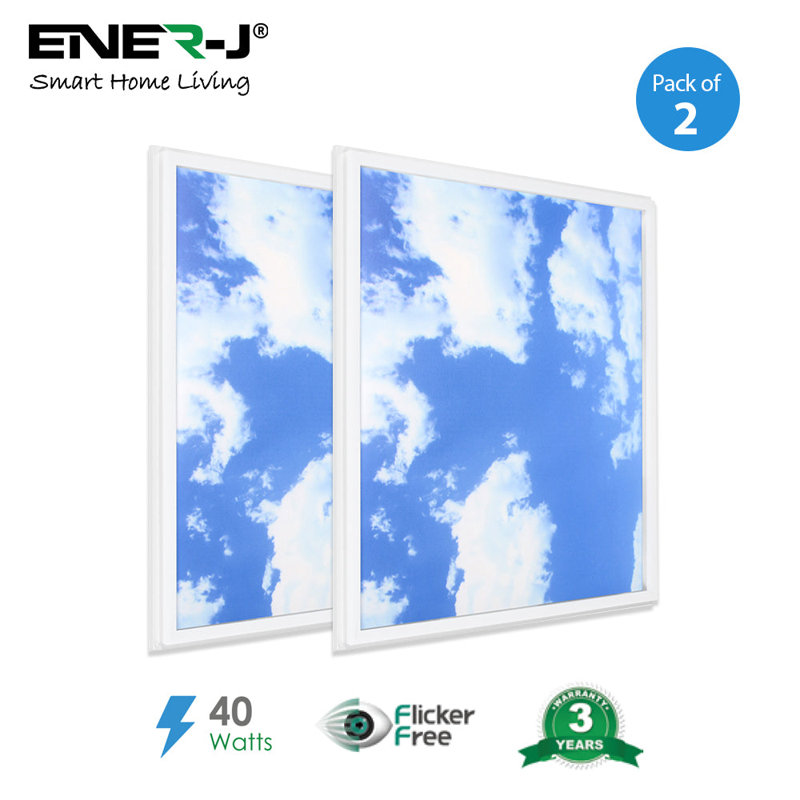 Ener-J SKY Cloud 2D LED Backlit Panel with Borderline LED 60x60cm White 40W 2 Pack