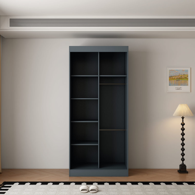 2 Door Manufactured Wood Wardrobe, 220cm H x 100cm W x 62cm D, Dark Grey