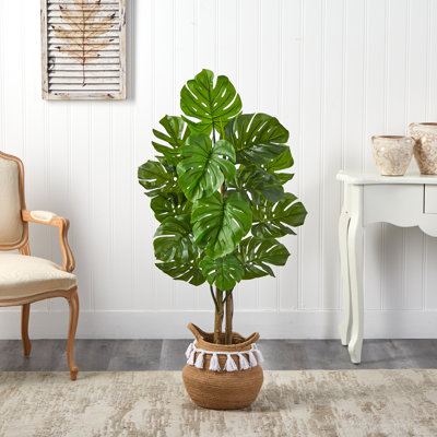 4 pi Pot artificiel en coton naturel tissé à la main avec glands Monstera