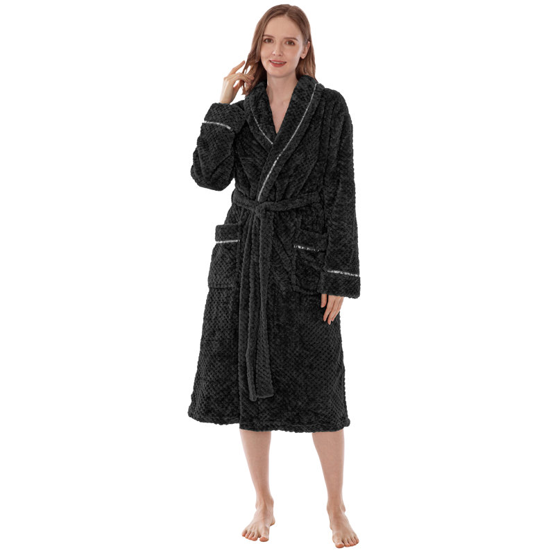 Peignoir mi-mollet 100% molleton avec poches Beerman, S, Noir