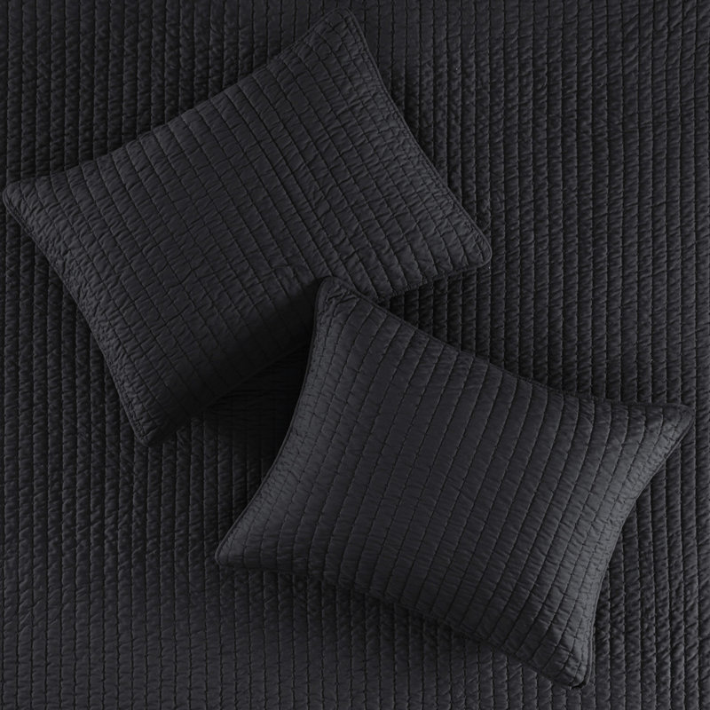Courtepointe réversible noire simple / simple TG, rembourrage en microfibre et en coton, convient à chaque saison, 2 pièces avec 1 taie décorative, rembourrage Channel Exquisitiness, transitions saisonnières, couture matelassée