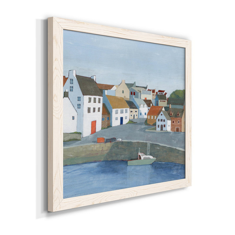 Old Coast Town II - Toile encadrée de qualité supérieure - prête à être accrochée, H 17 po x l 17 po x P 1,5 po, Cadre blanc