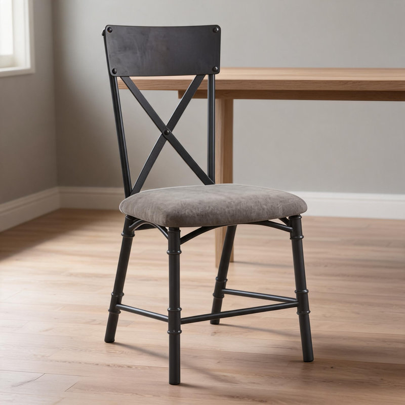 Ensemble de 2 chaises d'appoint d'appoint à dossier en X gris sablé gris clair et sièges rembourrés pour les repas dans la salle à manger pour adultes
