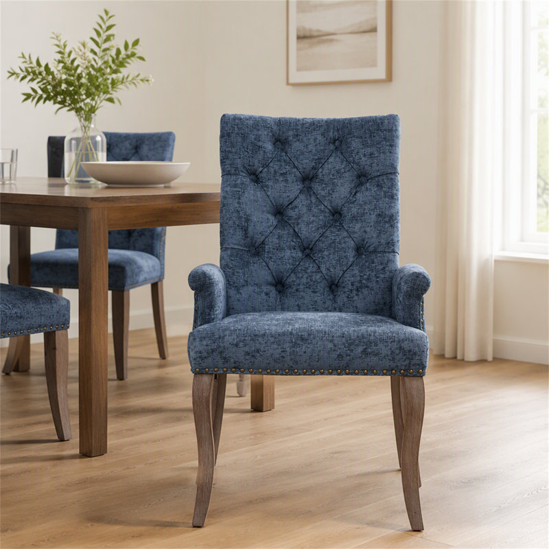 Chaise de salle à manger rembourrée en tissu de chenille, pieds courbés en bois massif, élégante chaise de salle à manger capitonnée pour salle à manger club, paquet simple