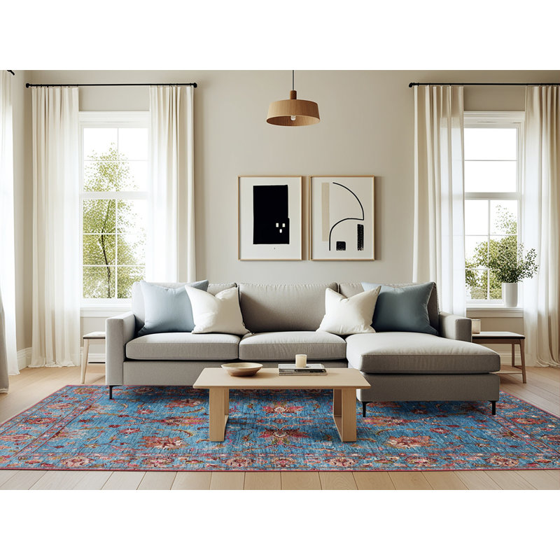 Tapis oriental bleu Furrier, Rectangle 6 pi x 9 pi