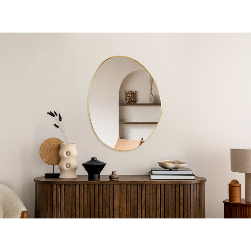 Kerber 28"x36" Irregular Aluminum Framed Modern Bathroom Wall Mirror, Brushed Gold