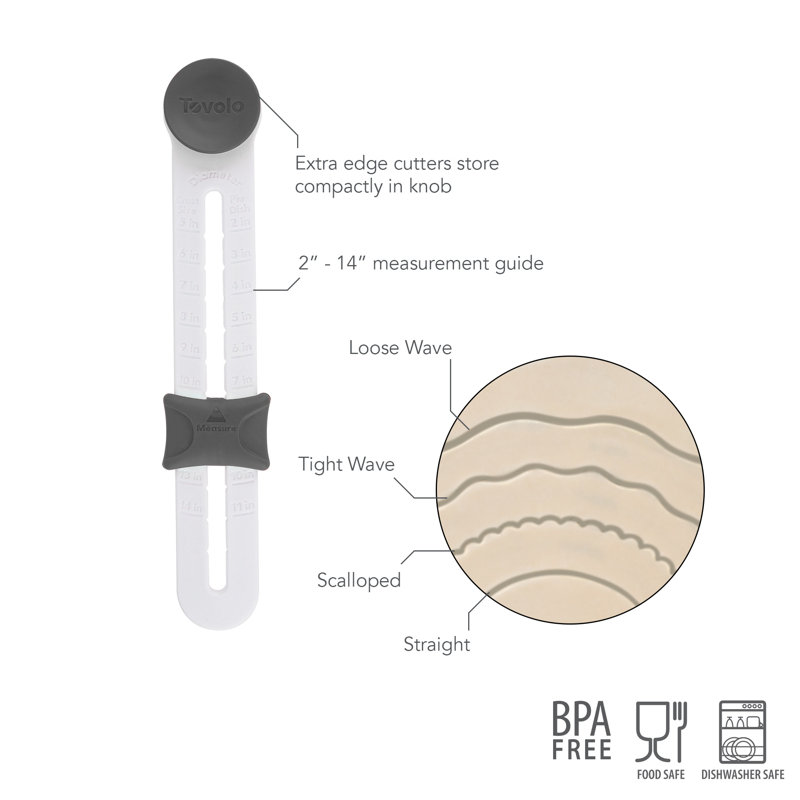 Tovolo Precision Pie Crust Cutter With Measurement Guide, Nylon Pastry Wheel With 4 Edge Designs, Perfect Pie Crust Baking Tool, Dishwasher-Safe Pastry Accessory