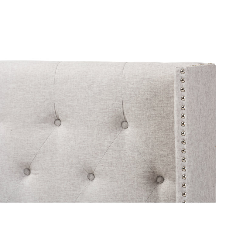 Upholstered Wingback Headboard, King, Grayish Beige