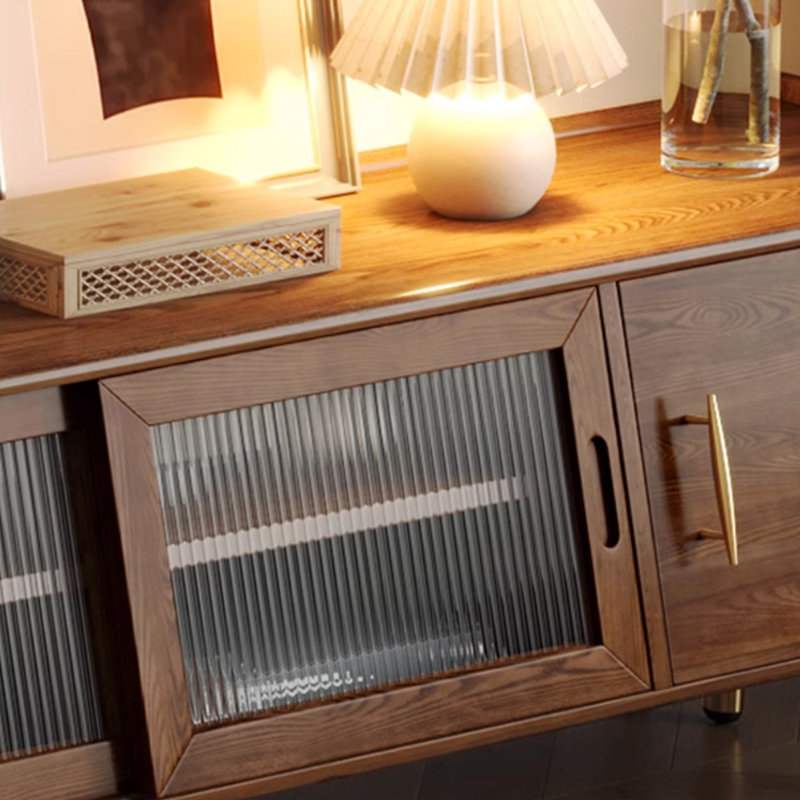 Meuble télé en bois massif de style rétro, 82.67"