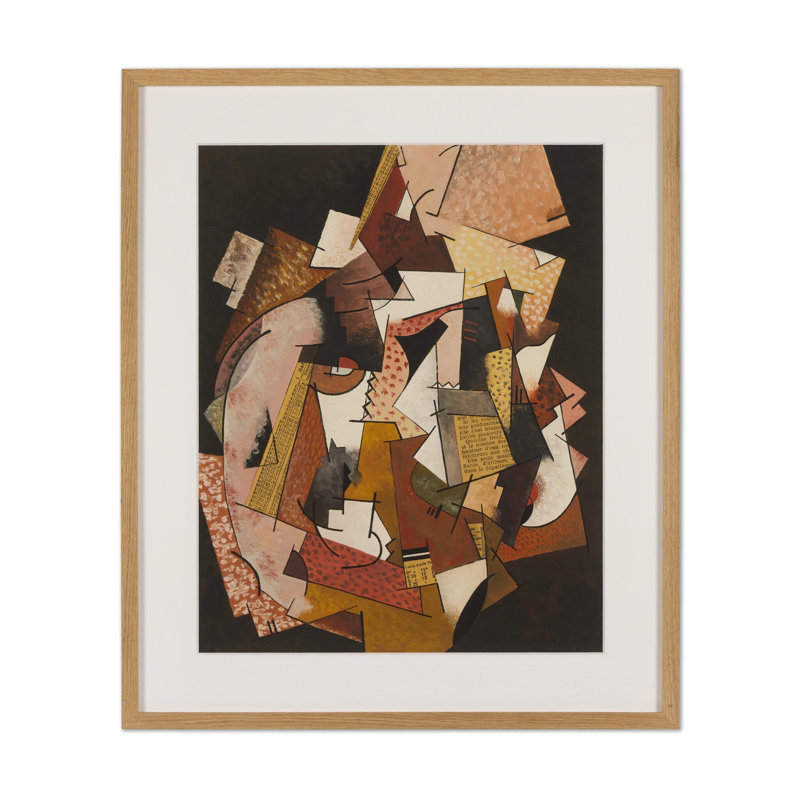 Composition Au Papier Journal Framed Painting, H 24" x W 20.5"