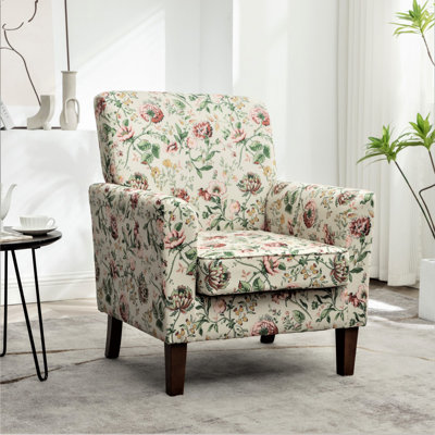 Chaise avec accoudoirs en mélange de polyester à motifs, structure en bois de bouleau massif avec pieds fuselés bruns, chaise d'appoint rembourrée de mousse avec garniture pour le bureau du salon