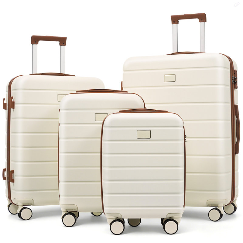 Ensemble de valises rigides 4 pièces avec serrure TSA, valises pivotantes 16/20/24/28 pouces, roulettes à 360 °, poignée réglable à 3 niveaux pour le voyage (ivoire et brun)