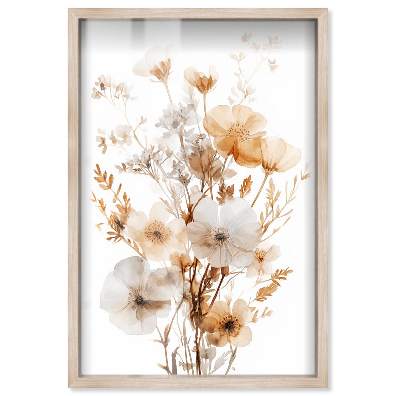 «Parchment Petals Shadowbox Print», art floral élégant par Art Remedy, H 25 po x l 17 po, Crème, crème