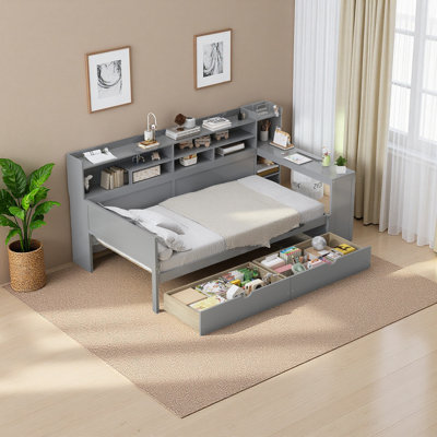 Wooden Daybed With Storage Shelves
