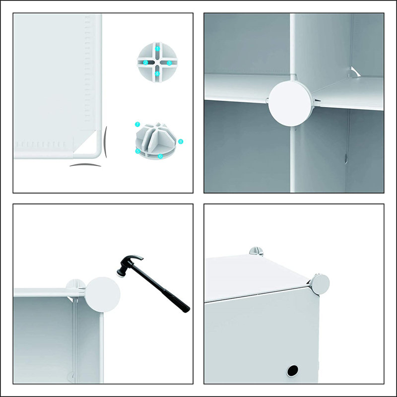 Portable Wardrobe Foldable Closet With 20 Compartments, Combination Armoire Modular Cabinet Clothes Storage Organizer Shelf With Clothes Hanging Rails For Bedroom