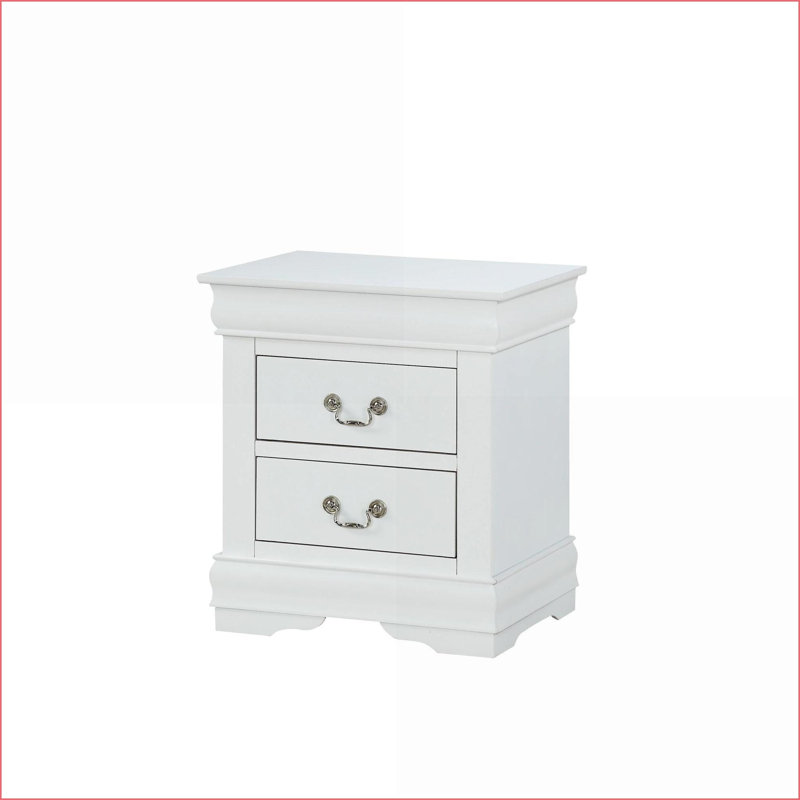 1pc White Solid Wood Two-Drawer Louis Philip Nightstand Contemporary Style, White