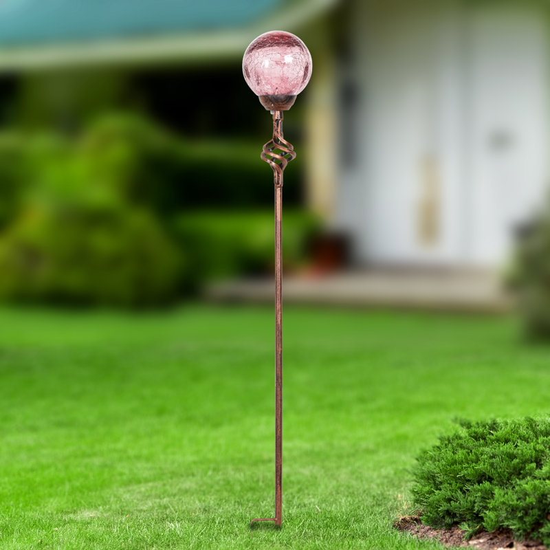 Piquet de jardin solaire en verre craquelé avec fleuron Exhart, 4 par 31 pouces Exhart, Lavande
