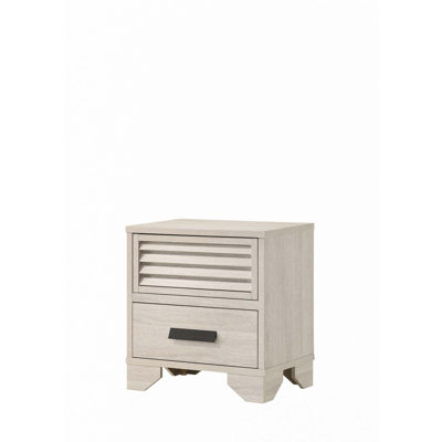 1pc Contemporary 2-Drawer Louvered Design Nightstand Finger Pull Hardware Bedroom Wooden Furniture