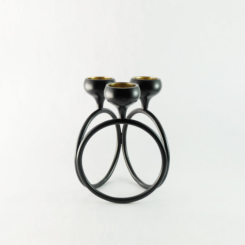 Exquisite Black and Gold Brass Tabletop Candelabra