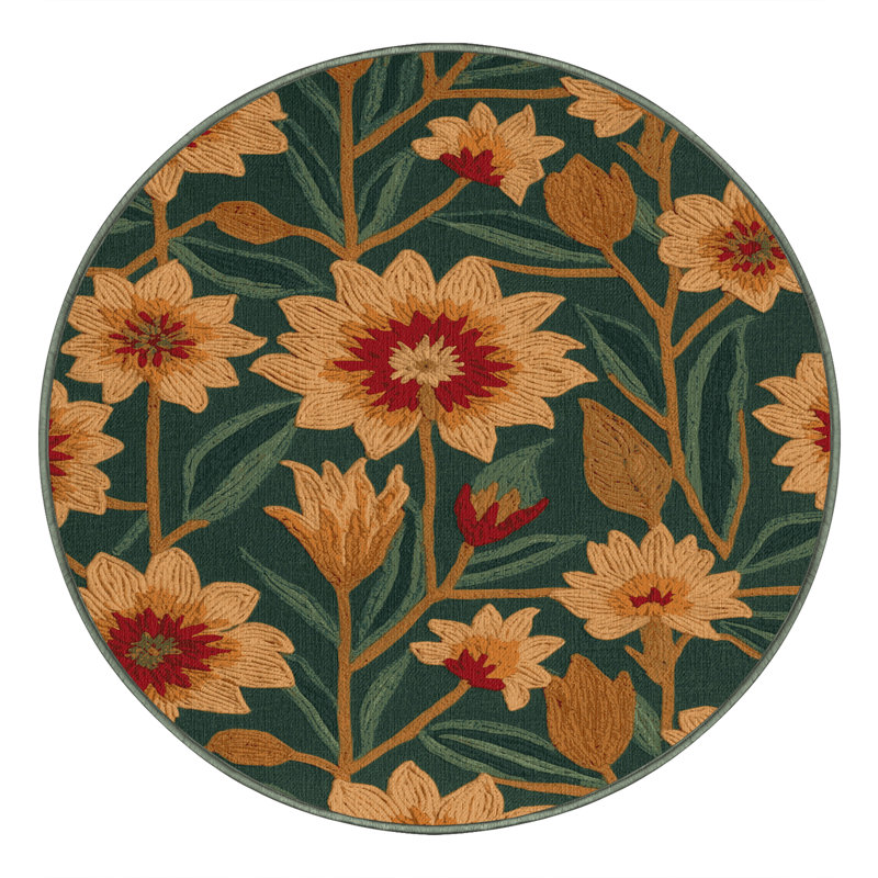 Tapis vert botanique lavable à la machine, Rond 4 pi