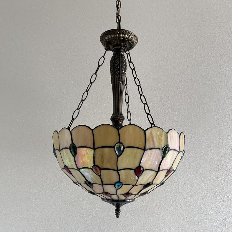 Gold Stained Glass Crystal LED Pendant Light with Bronze Finish