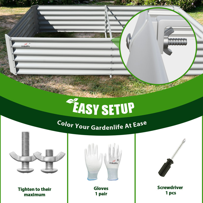 Valerton 8X4X1.5 ft Galvanized Keyhole Composting Raised Garden Bed, White