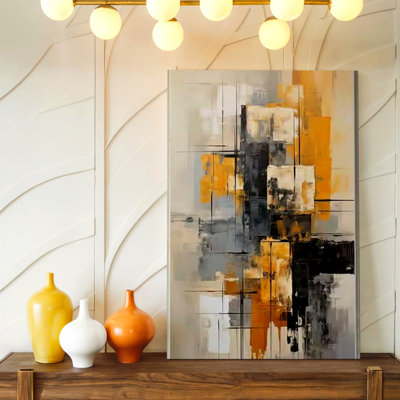 Abstract Geometric Gray Black Orange Modern Painting Home Canvas Wall Art Print, Abstract Modern Black Accent Home Decor For Living Room Bedroom Office Hallway Gallery Wall Accent